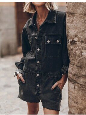 NWT! $205 MIKUTA The Charcoal Short Denim Jumpsuit Small